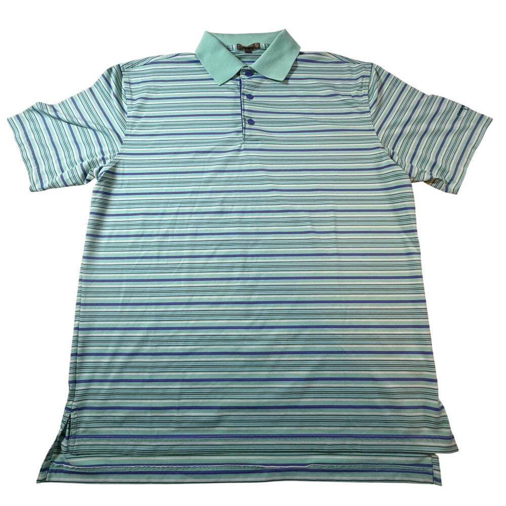 Peter Millar Summer Comfort Golf Polo Las Colinas TPC Logo Blue Purple Men L